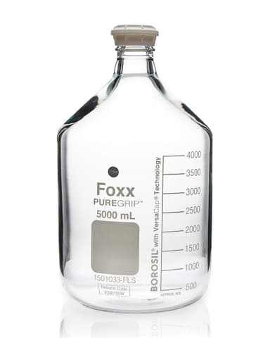 PUREGRIP® Glass Bottles, Media, Round, Clear, GL45 VersaCap®, 5,000mL