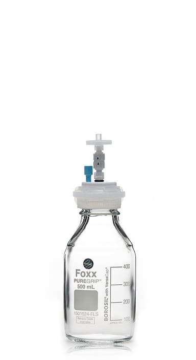 ChromCap™ 300 HPLC Solvent Reservoir System with VersaCap® GL45 and 500 mL Clr. Glass Reagent Bottle, Class VI PTFE Adapter & Safety Air Inlet Valve, One (1x) Ports- OD Tubing 3.2mm (1/8") or 1.6 mm (1/16"), 1/EA