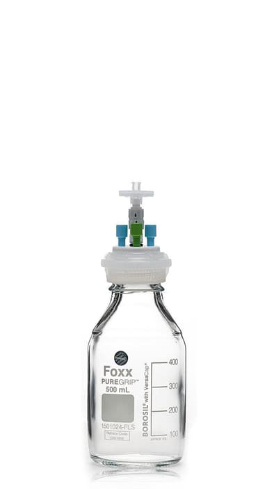 ChromCap™ 300 HPLC Solvent Reservoir System with VersaCap® GL45 and 500 mL Clr. Glass Reagent Bottle, Class VI PTFE Adapter & Safety Air Inlet Valve, Three (3x) Ports- OD Tubing 3.2mm (1/8") or 1.6 mm (1/16"), 1/EA