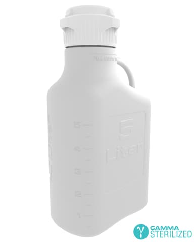 EZBio® 5 L (1 Gal) Gamma Sterilized Double Bagged HDPE Space Saving Carboy with 83 mm (83B) VersaCap® and 6.9L Max Capacity, Large Pinched Handles 1/EA
