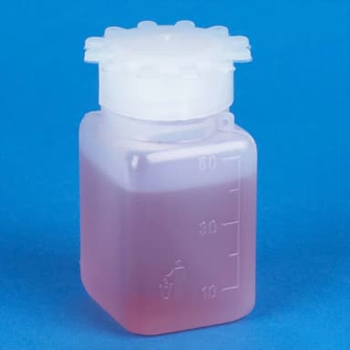 Bottle with Screwcap, Wide Mouth, Square, Graduated, PE (Cap: PP), 50mL, 100/Bag, 4 Bags/Unit