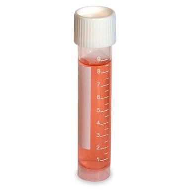 Transport Tube, 10mL, 16 x 80mm, with Attached White Screw Cap,  PP, Conical Bottom, Self-Standing, Sterile, Printed Graduations, 25/Bag