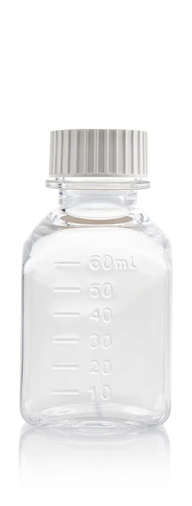 EZBio® Titanium Square, Polyethylene Terephthalate Glycol (PETG) Media Bottles, Sterile Storage Bottles, 24-415mm Cap, 60mL, 192/CS