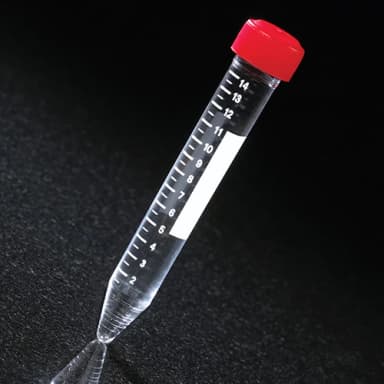 Centrifuge Tube, 15mL, Attached Red Screw Cap, Acrylic, Printed Graduations, STERILE, 50/Rack, 10 Racks/Unit