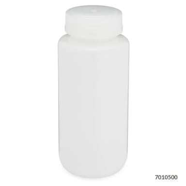 Bottle, Wide Mouth, HDPE Bottle, Attached PP Screw Cap, 500mL, 12/Pack - CS/48