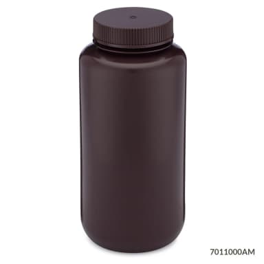 Bottle, Wide Mouth, HDPE Bottle, Attached PP Screw Cap, Amber, 1000mL, 6/Pack - CS/24
