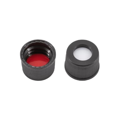 N10 PP screw cap (bonded), black, center hole Silicone white/PTFE red , 702046 MN