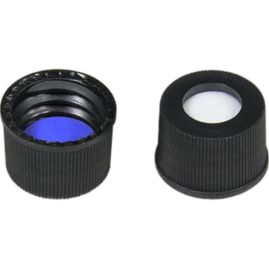 N10 PP screw cap (bonded), black, center hole Silicone white/PTFE blue