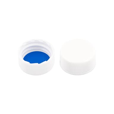 N20 PP screw cap (bonded, 20-400), white, closed top Silicone white/PTFE blue