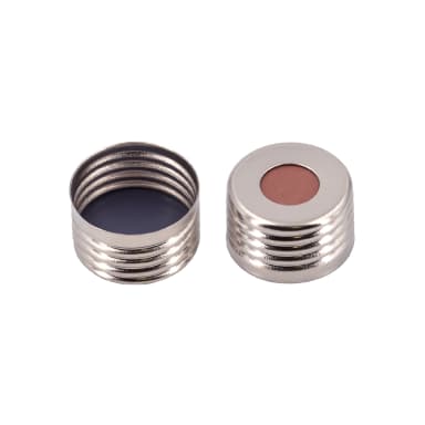 N18 magnetic screw cap, silver, center hole Butyl red/PTFE grey