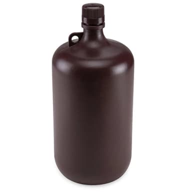 Bottle, Narrow Mouth, Amber PP Bottle, Attached PP Screw Cap, 4 Litres (1 Gallon)