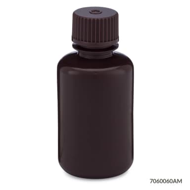 Bottle, Narrow Mouth, HDPE Bottle, Attached PP Screw Cap, Amber, 60mL, 12/Pack - cs-72