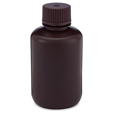 Bottle, Narrow Mouth, HDPE Bottle, Attached PP Screw Cap, Amber, 125mL, 12/Pack