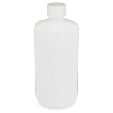 Bottle, Narrow Mouth, HDPE Bottle, Attached PP Screw Cap, 500mL, 12/Pack