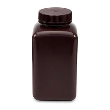Bottle, Wide Mouth, Square, HDPE, Attached PP Screw Cap, 1000mL, 6-Pack