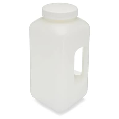 Bottle, Large Wide Mouth with Handle, Square, HDPE Bottle, 100mm PP Screw Cap, 4 Litres (1.0 Gallons)