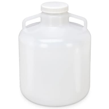 Carboy, Round with Handles, Wide Mouth, PP, White PP Screwcap, 15 Liter, Molded Graduations, Autoclavable - CS/6