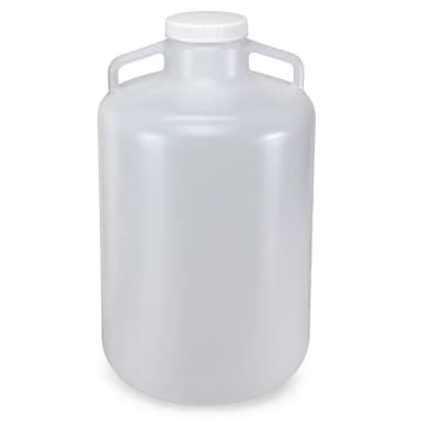 Carboy, Round with Handles, Wide Mouth, PP, White PP Screwcap, 20 Liter, Molded Graduations, Autoclavable - CS/4
