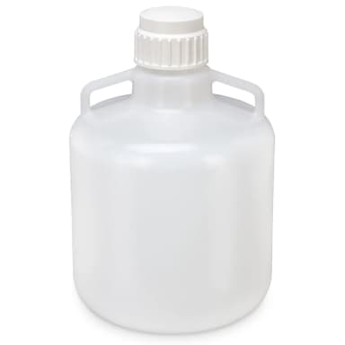 Carboy, Round with Handles, LDPE, White PP Screwcap, 15 Liter, Molded Graduations - CS/6
