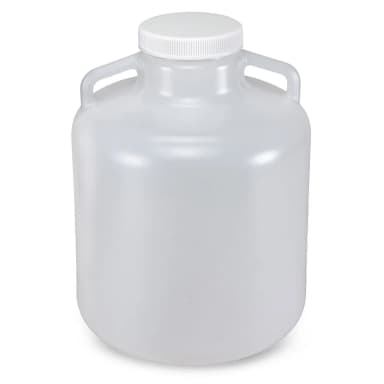 Carboy, Round with Handles, Wide Mouth, LDPE, White PP Screwcap, 10 Liter, Molded Graduations - CS/6