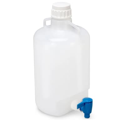 Carboy, Round with Spigot and Handles, LDPE, White PP Screwcap, 5 Liter, Molded Graduations - CS/6