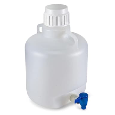 Carboy, Round with Spigot and Handles, LDPE, White PP Screwcap, 10 Liter, Molded Graduations - CS/6