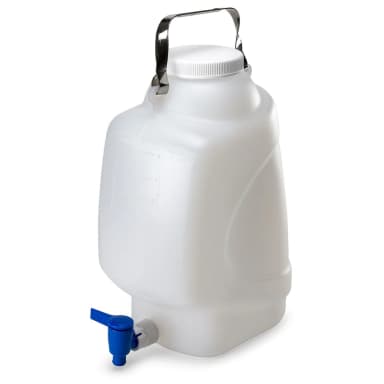 Carboy, Rectangular with Spigot and Handle, PP, White PP Screwcap, 10 Liter, Molded Graduations, Autoclavable - CS/6
