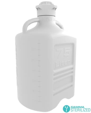 EZBio® 75 L (20 Gal) Gamma Sterilized Double Bagged HDPE Space Saving Carboy with Wide Mouth 120 mm VersaCap® and 79.5 L Max Capacity, Large Pinched Handles, 1/EA