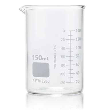 Beaker, Globe Glass, 150mL, Low Form Griffin Style, Dual Graduations, ASTM E960, 12/Box