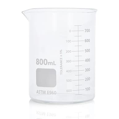 Beaker, Globe Glass, 800mL, Low Form Griffin Style, Dual Graduations, ASTM E960, 6/Box