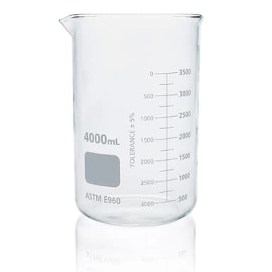 Beaker, Globe Glass, 4000mL, Low Form Griffin Style, Dual Graduations, ASTM E960, 1/Box