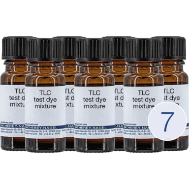 Collection of the 7 individual components of test dye mixture 2