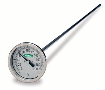 Thermometer, Dial, 0 to 200F, 3" Diameter, 36" Stem Length, EA/1