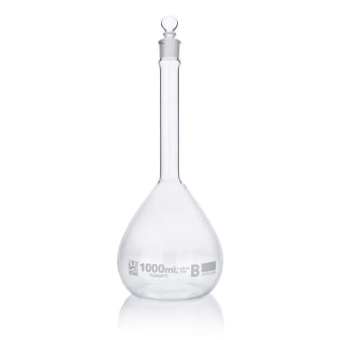 Flask, Volumetric , Globe Glass, 1000mL, Class B, To Contain (TC), ASTME288, 1/Box