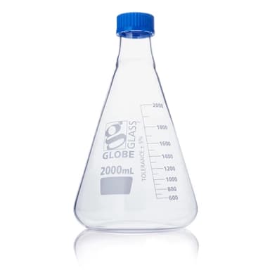 Flask, Erlenmeyer, Globe Glass, 2000mL, Screw Cap, Dual Graduations, ASTM E1404, 1/Box