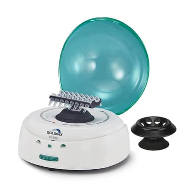 EZee Mini Centrifuge, Green Lid, c/w 8 x 2ml rotor & 2 x PCR8 rotor & 19400029/19400026 0.2/0.5ml rotor adapters, 100-240V, 50/60Hz, UK Plug
