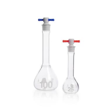Volumetric Flask, Class A, Heavy Duty, Wide-Mouth, Color Coded PTFE Stopper,250ML