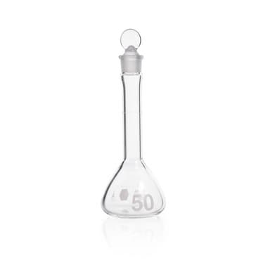 Serialized and Certified Volumetric Flask, Class A, Heavy Duty, Wide-Mouth, with Pennyhead Glass Stopper,50ML
