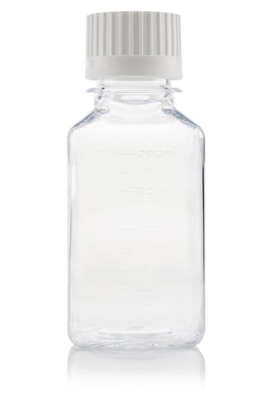EZBio® Titanium Square, Polyethylene Terephthalate Glycol (PETG) Media Bottles, Sterile Storage Bottles, 38-430 mm VersaCap, 250mL, 60/CS