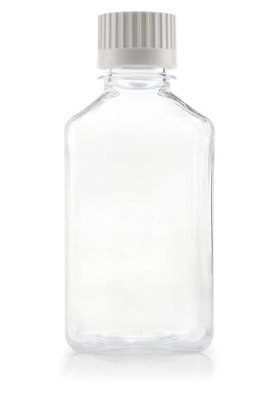 EZBio® Titanium Square, Polyethylene Terephthalate Glycol (PETG) Media Bottles, Sterile Storage Bottles, 38-430 mm VersaCap, 500mL, 48/CS