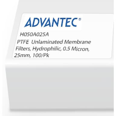 PTFE Unlaminated Membrane Filters, Hydrophilic, 0.5 Micron, 25mm, 100/Pk