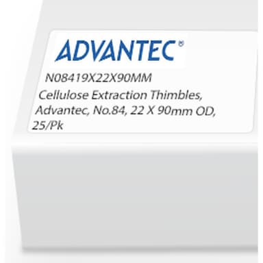 Cellulose Extraction Thimbles, Advantec, No.84, 19 x 90mm, 25/Pk