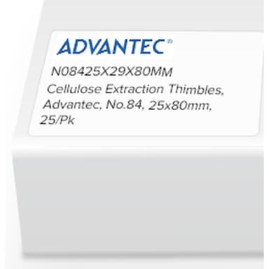 Cellulose Extraction Thimbles, Advantec, No.84, 25 x 80mm, 25/Pk