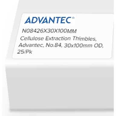 Cellulose Extraction Thimbles, Advantec, No.84, 30 x 100mm OD, 25/Pk