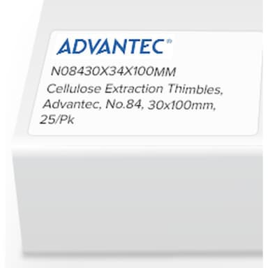 Cellulose Extraction Thimbles, Advantec, No.84, 30 x 100mm, 25/Pk