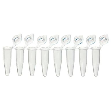 02F QuickSnap 0.2mL 8-Strip Tubes, with Individually-Attached Flat Caps, Clear - CS/1200