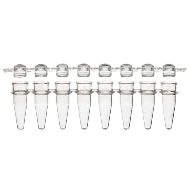02D 0.2mL 8-Strip Tubes, with Separate 8-Strip clear Dome caps, Natural, CS-1250