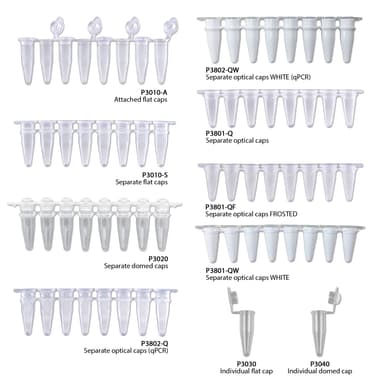 PCR Strip Tubes, 0.2mL PCR Strips separate flat caps, 120/PK