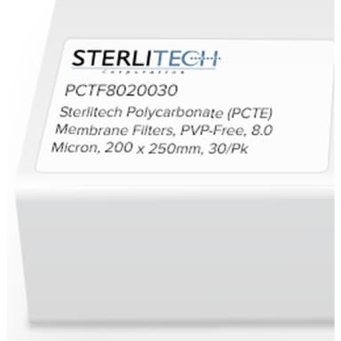 Polycarbonate (PCTE) Membrane Filters, PVP-Free, 8.0 Micron, 200 x 250mm, 30/Pk