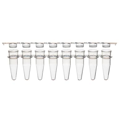 02F 0.2mL 8-Strip Tubes, with Separate 8-Strip Clear Flat Caps, Natural - PK/1